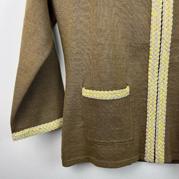 Doncaster Collection Linen Blend Cardigan Sweater Womens S Zip Metallic Trim - Picture 3 of 12